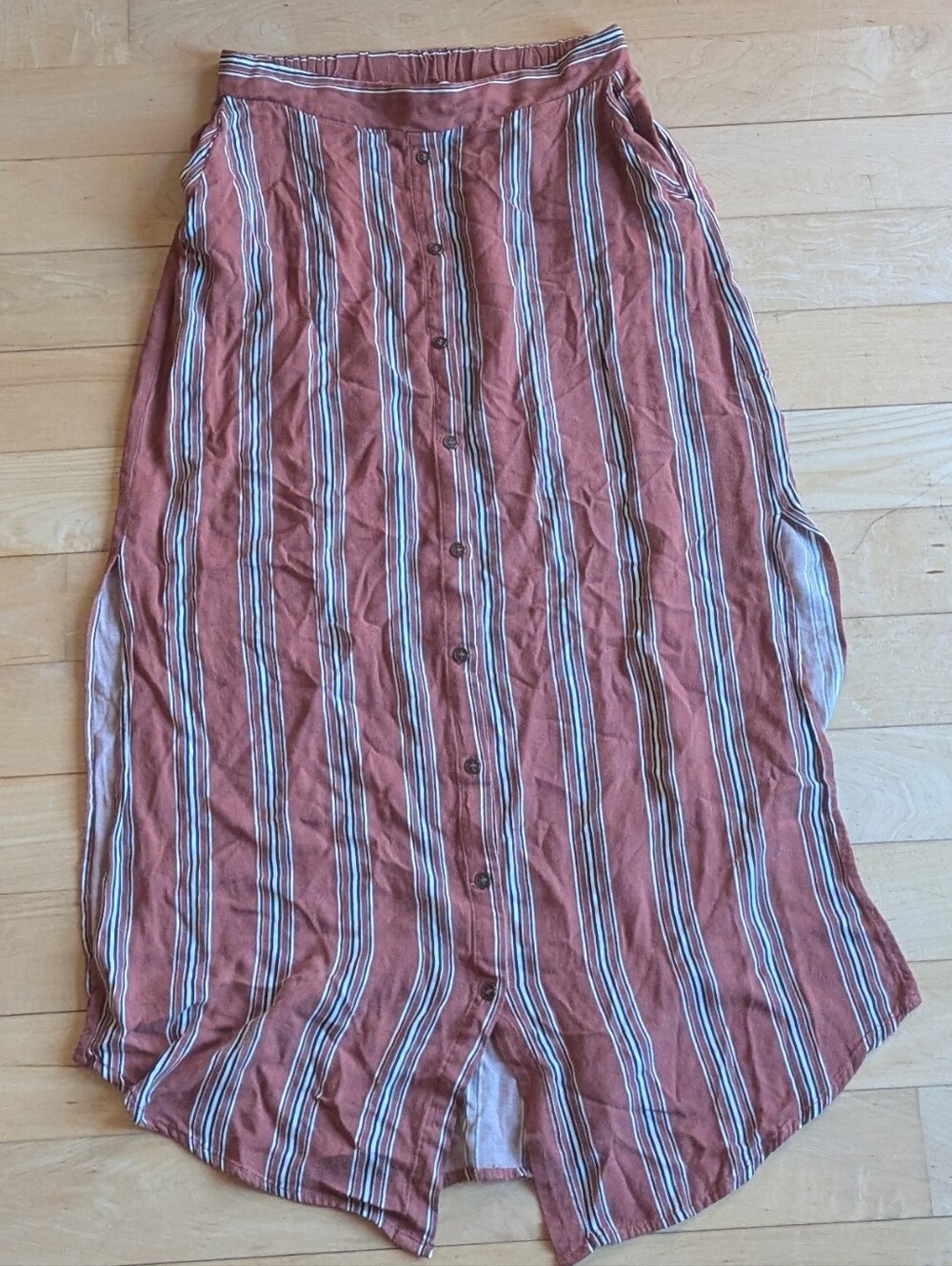 Extra Small, Boho Style, Red, White, And Black Vertical Striped Skirt